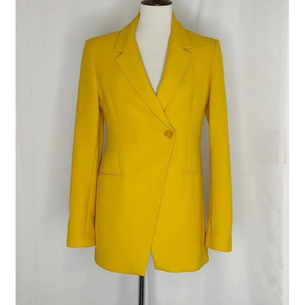 Zara Blazer  XS Yellow Double Breasted Asymmetric Blogger Fave - Picture 6 of 16